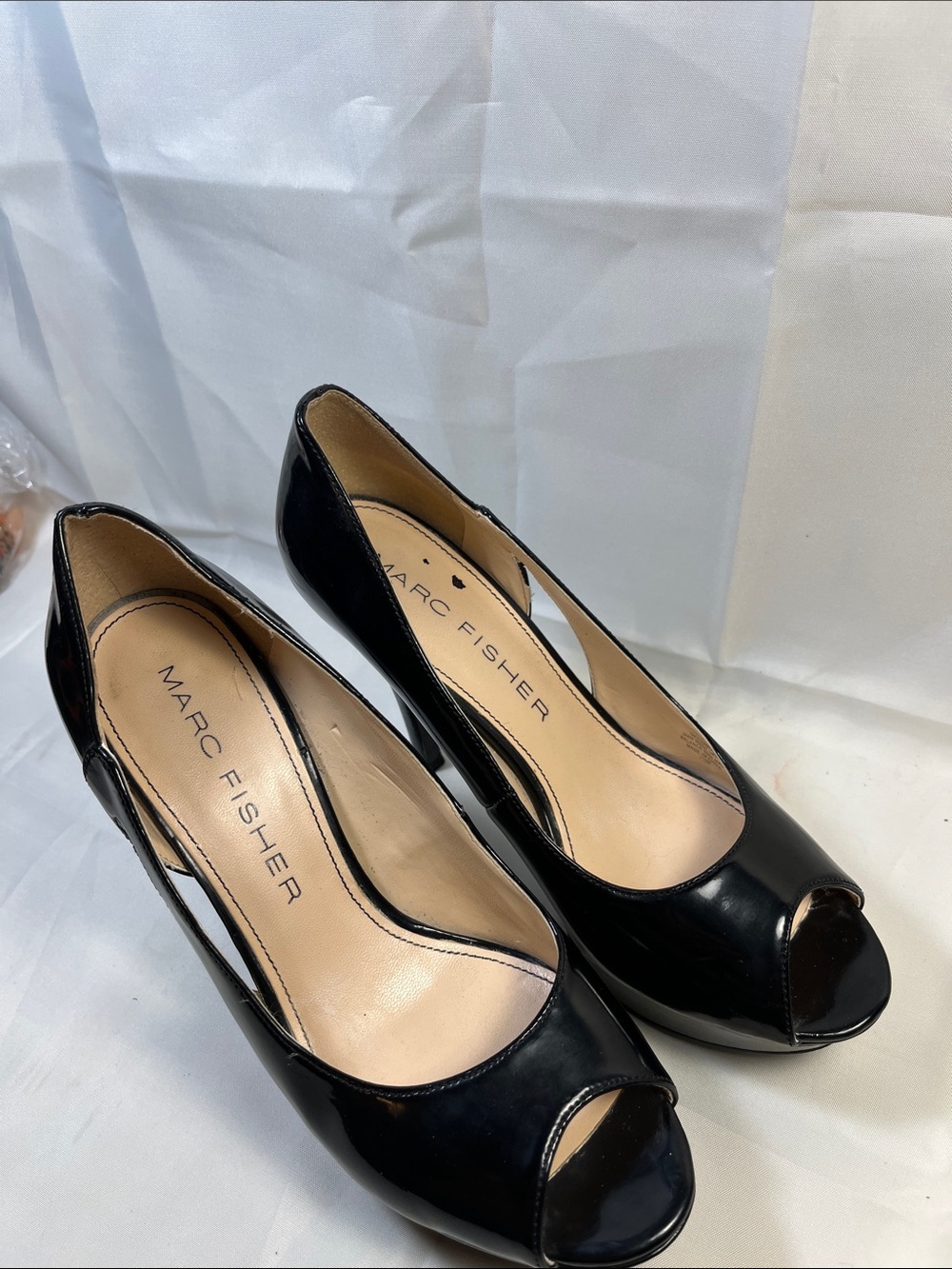 Marc Fisher Black Patent Peep-Toe Heels